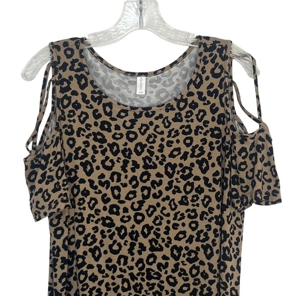 Niloufo Cold Shoulder Shirt Large Brown Black Leopard Print - Picture 3 of 7